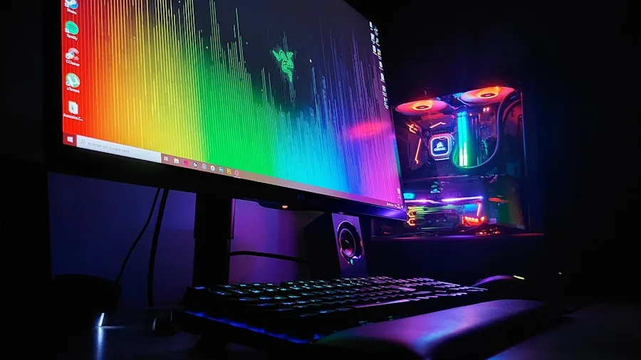 Affordable gaming setup with beginner player at desk with basic equipment