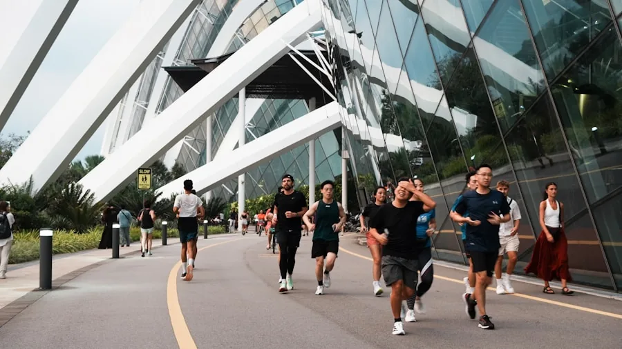 Athlete running on scenic trail during daylight with natural landscape