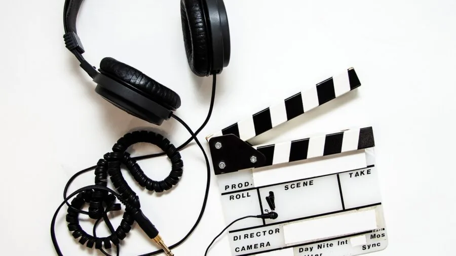 Audio engineer working in professional recording studio with microphone and acoustic treatment