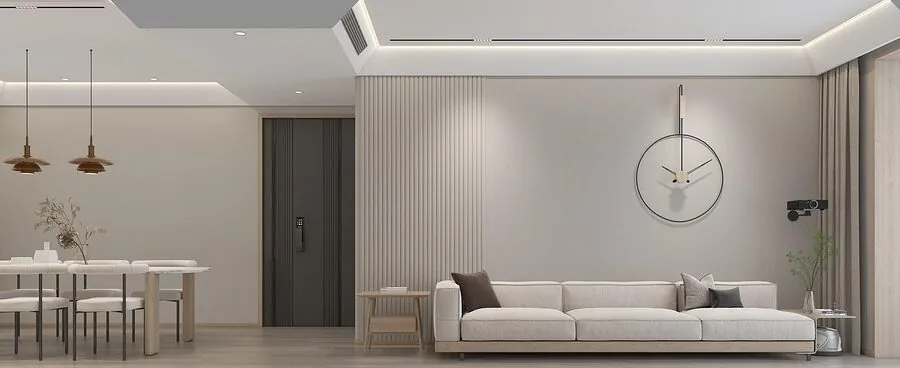 Bright modern living room with clean hardwood floors and minimal furniture