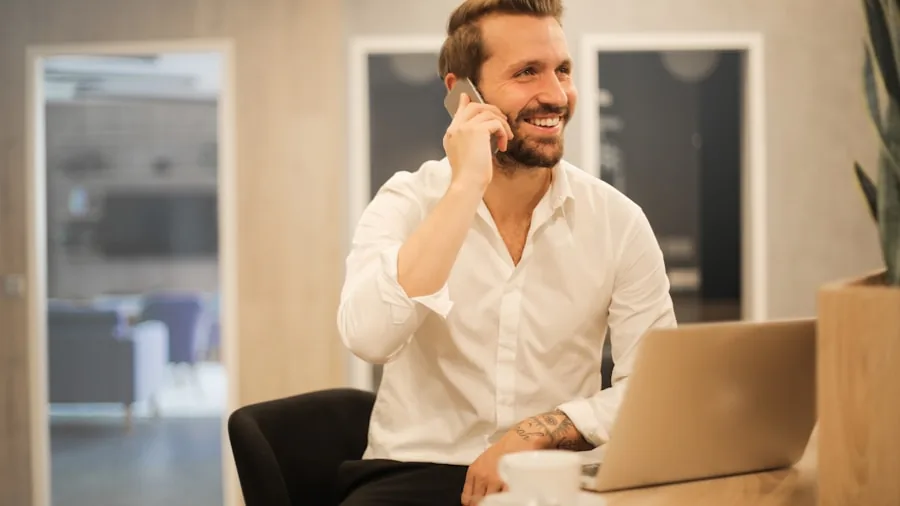 business person earbuds call