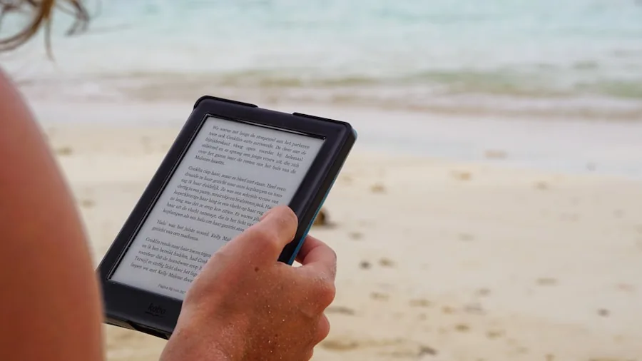 child reading e-reader waterproof beach