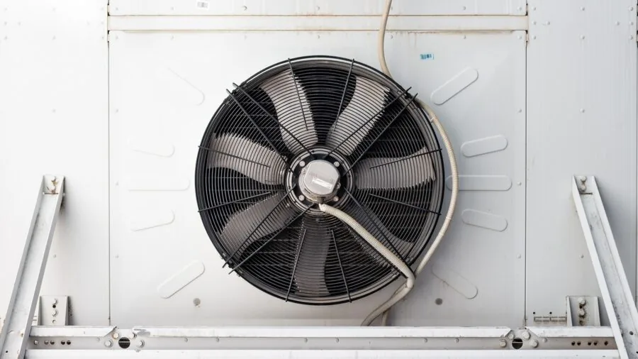Close-up of computer cooling fan with air circulation and heat management in action