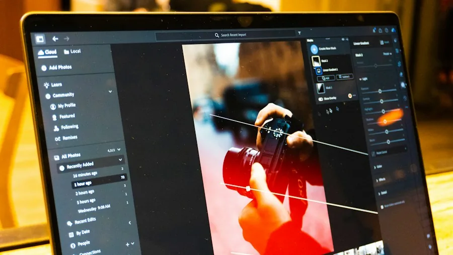 content creator editing video on laptop