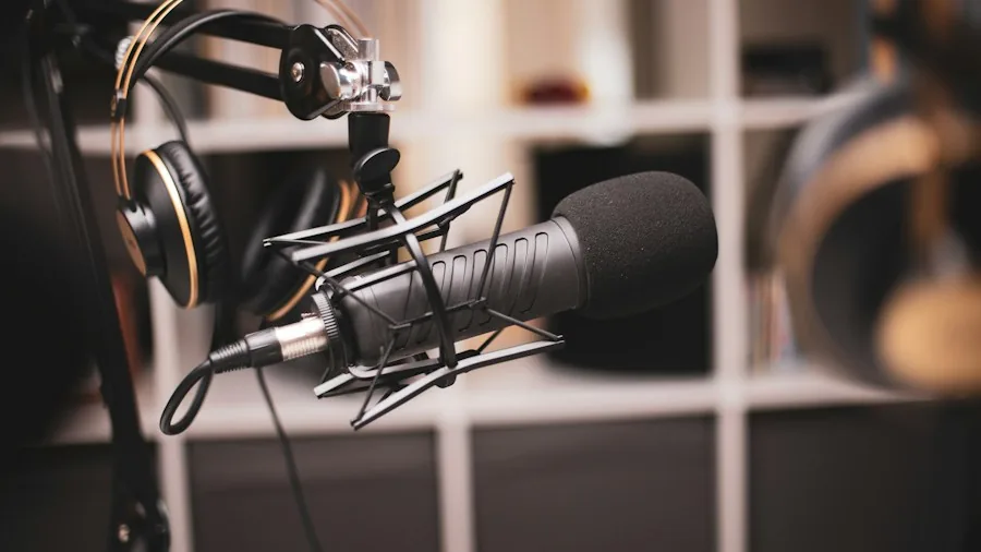 creative professional setup with microphone and lighting