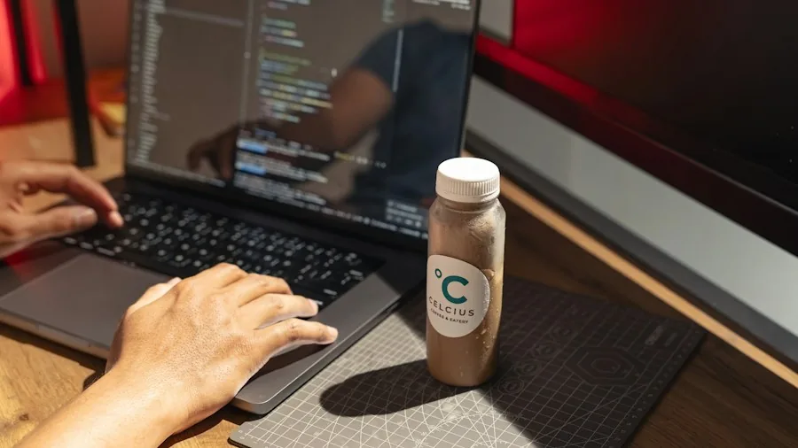 developer coding laptop workspace