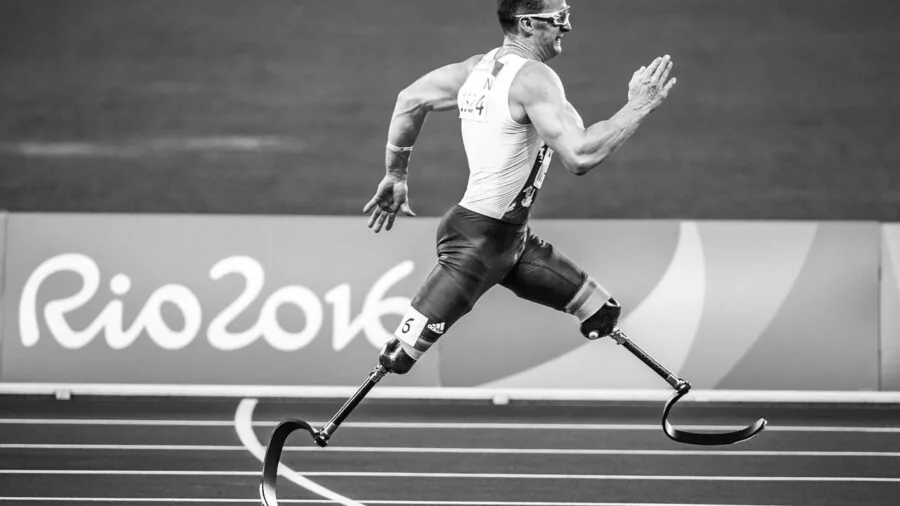Dynamic athlete captured mid-movement during intense sports competition