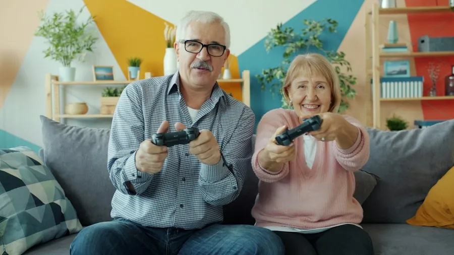 family gaming together couch