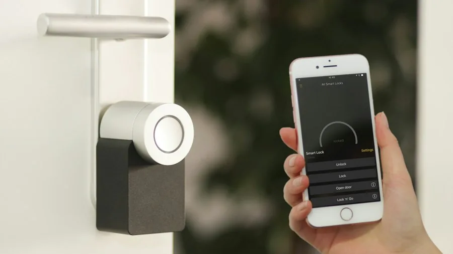 family using smart lock keypad entry