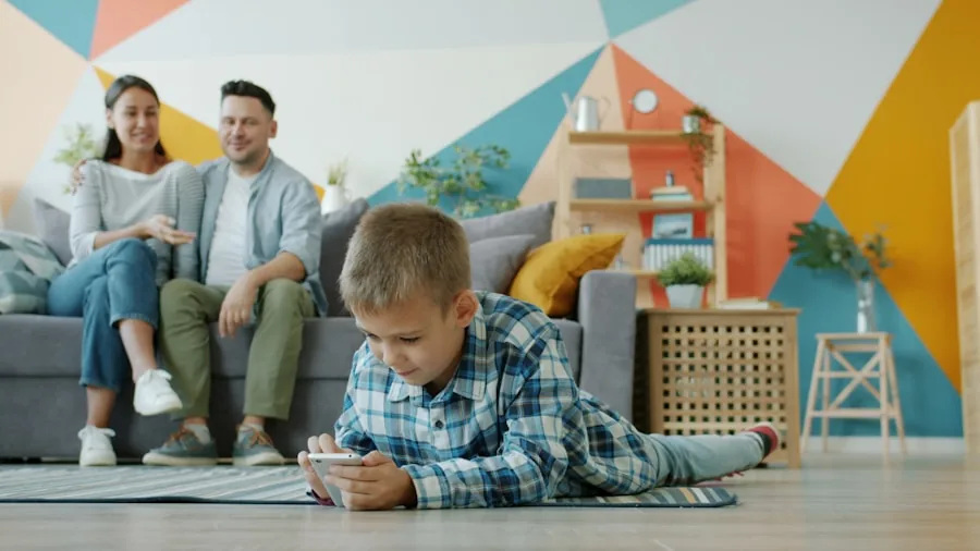 family using wireless devices at home