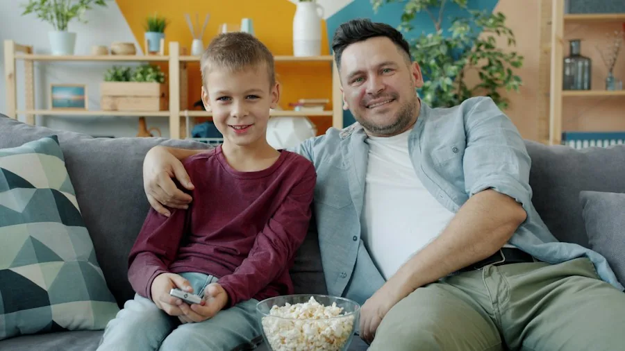 family watching movie together TV