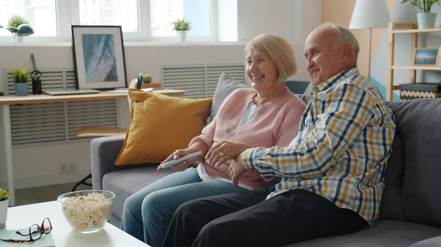 family watching television living room