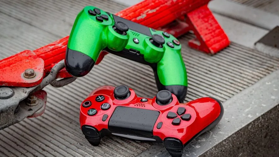Frustrated gamer holding malfunctioning controller during gameplay session indoors