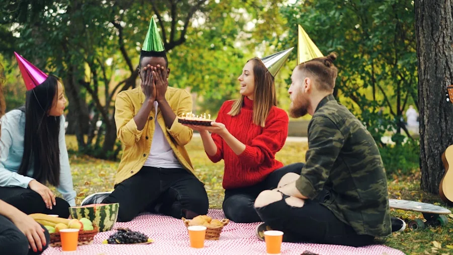 Group of friends enjoying music together outdoors on a budget, casual lifestyle scene