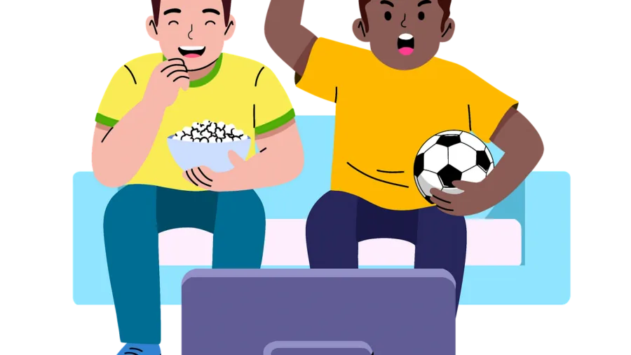 Group of people enthusiastically watching a sports game on television indoors