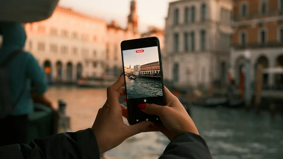 hands holding phone traveling abroad