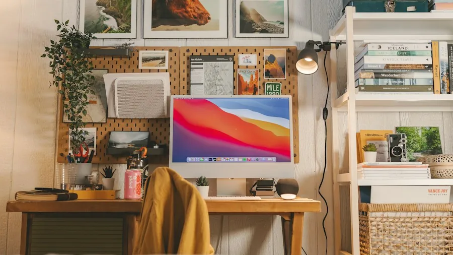 home office setup with monitor