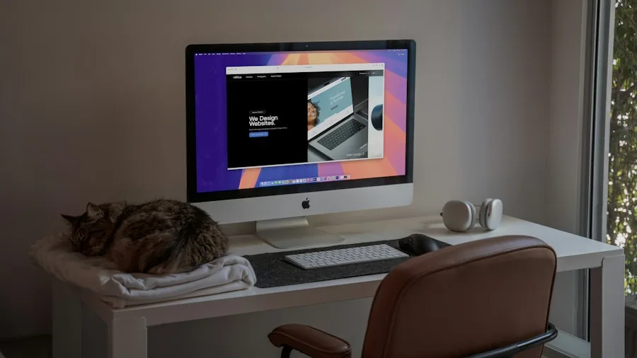 Mac desktop computers modern office workspace