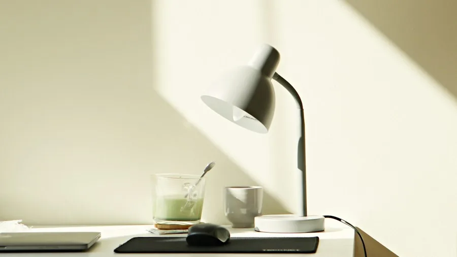 minimalist desk setup with watch charger
