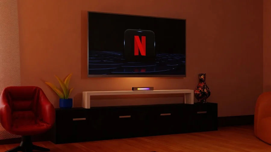 Modern living room with comfortable seating arranged for watching TV and enjoying immersive audio experience