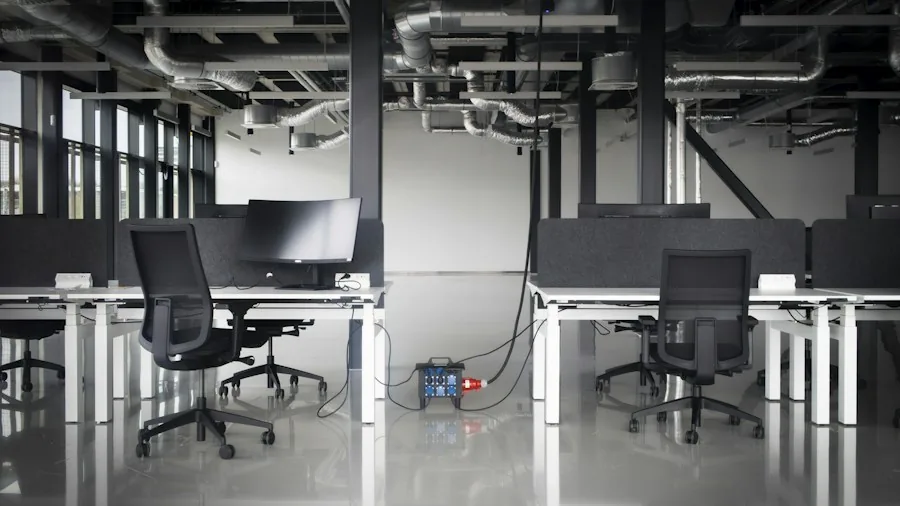 office workspace with router equipment