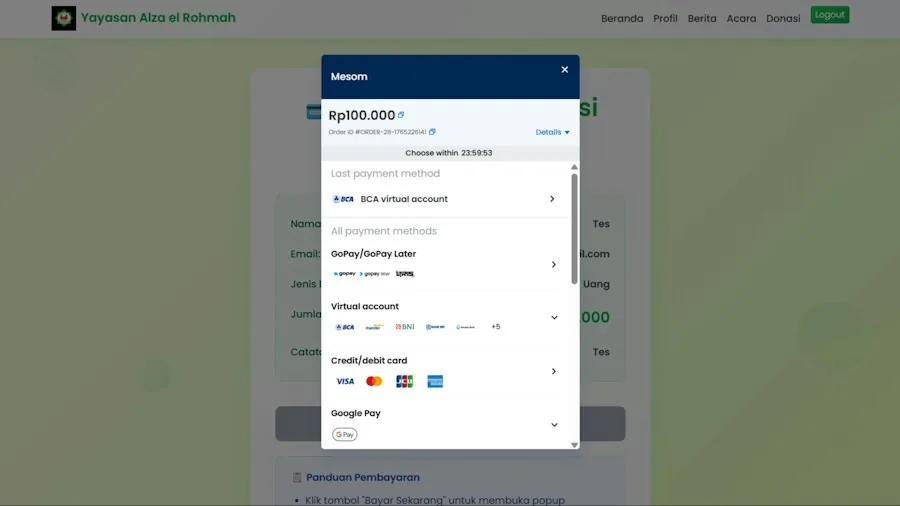 online checkout payment interface