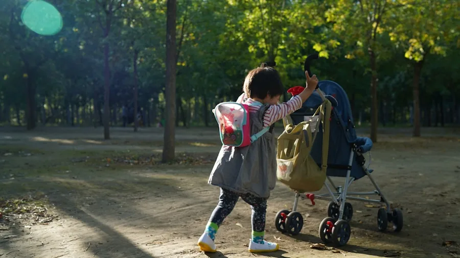 Parent and child walking together outdoors, parent checking smartwatch for location tracking and safety