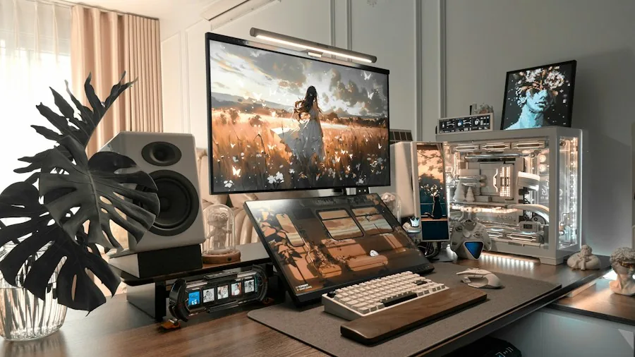 PC gaming setup workspace