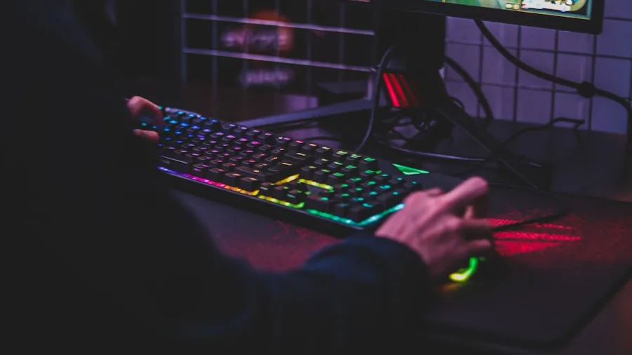 Person carefully assembling gaming computer setup at desk with focused attention to detail and quality components
