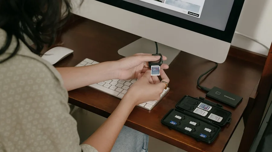 Person comparing cloud and local storage solutions on laptop for home security setup