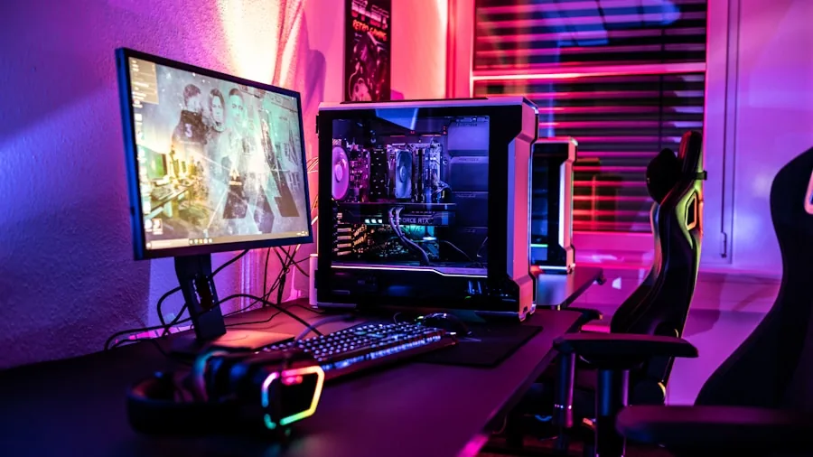 Person engaged at curved gaming monitor in modern home office environment