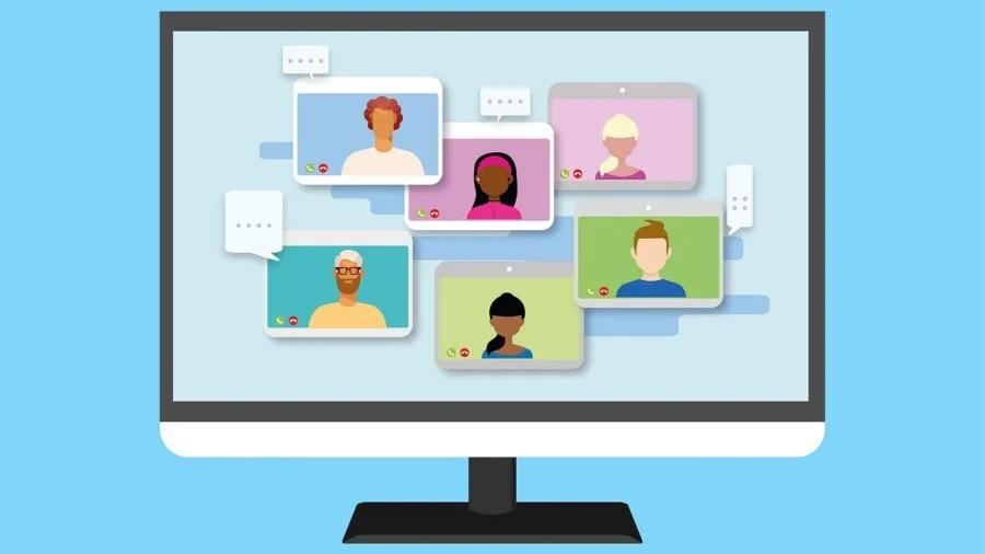 Person engaged in a video call on a display screen showing clear, sharp video quality