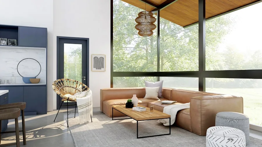 Person enjoying music in contemporary home interior with wireless technology