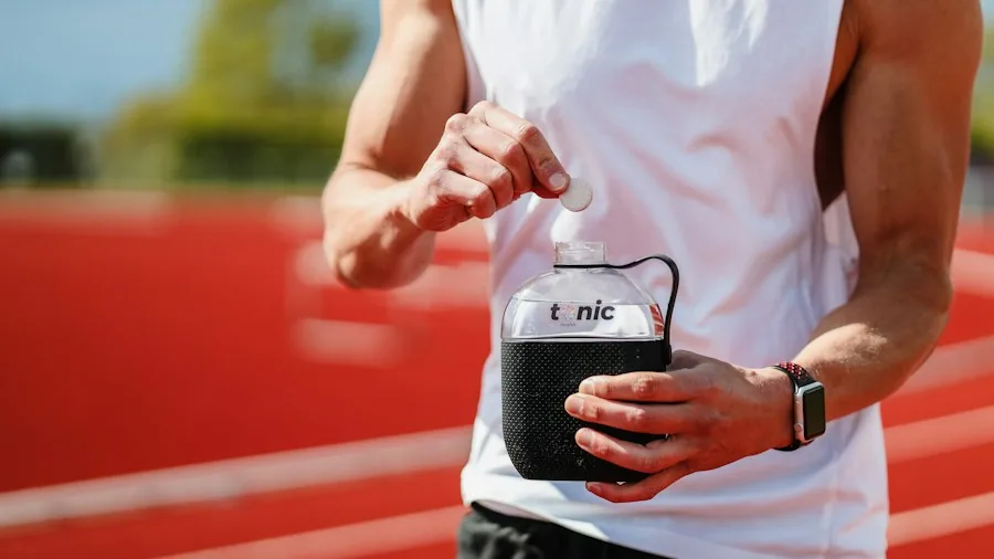 person enjoying portable audio device outdoors