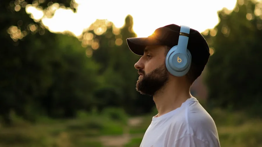Person enjoying wireless headphones while relaxing in a modern lifestyle setting