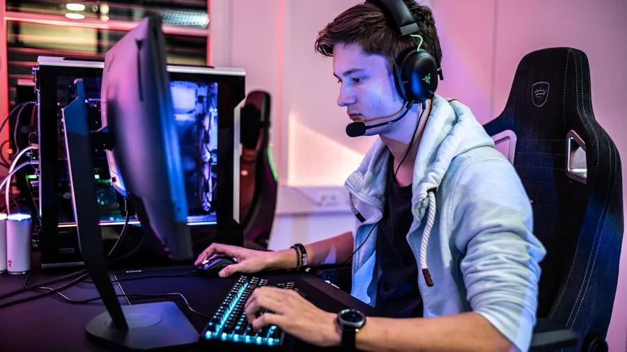 Person in comfortable setup during extended gaming session with headphones on