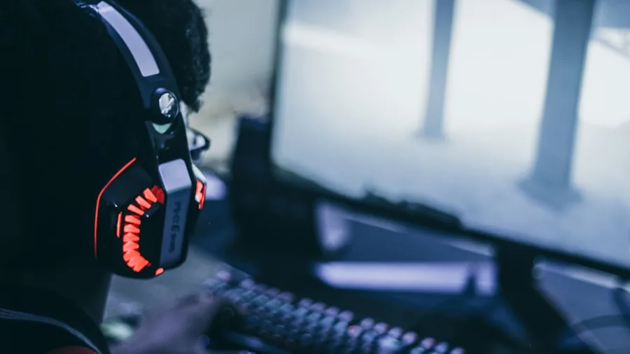 person playing video game PC
