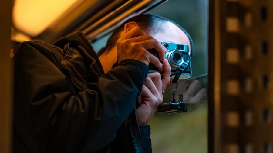 Person reviewing security footage on device to identify visitor details and package information