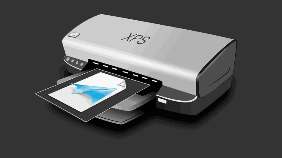 Person using home printer at desk in bright home office workspace
