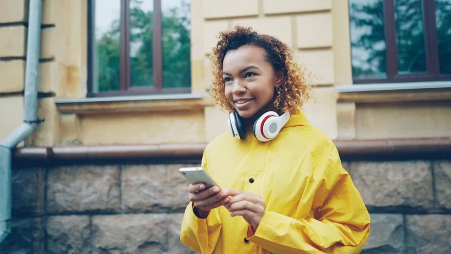 person using wireless earbuds outdoor activity