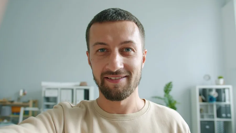 Person working from home during a video conference call at desk