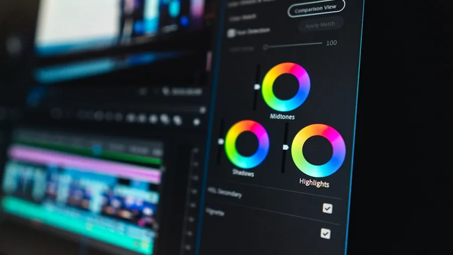Photographer reviewing vibrant color images on computer display during professional editing session