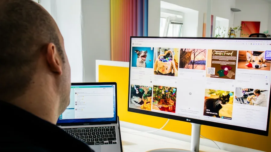 Professional examining vibrant colors on computer monitor while working at desk