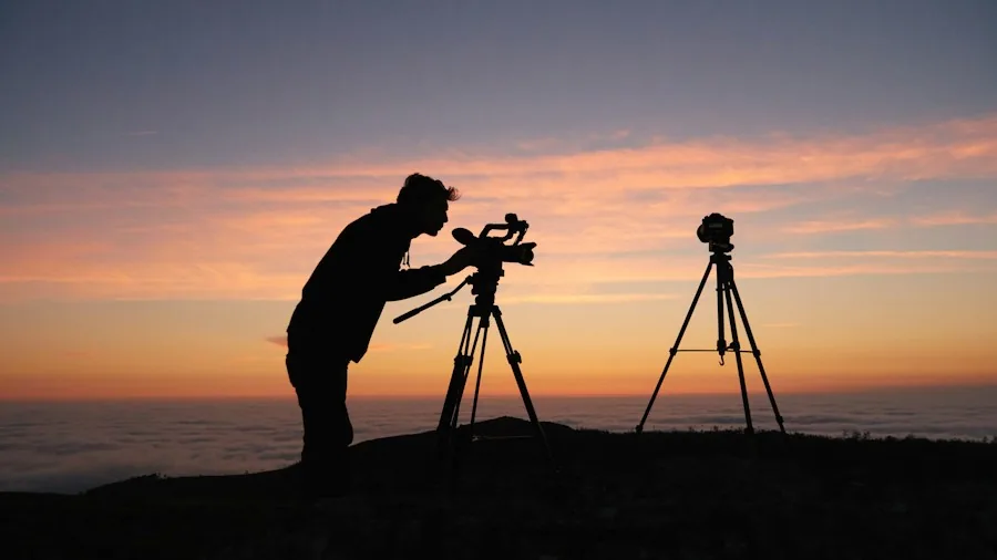 professional tripod mounted camera