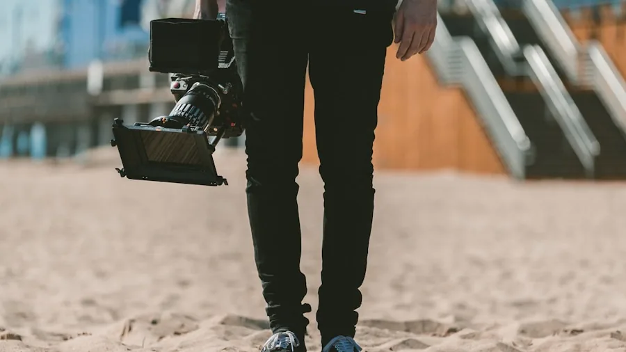 professional videographer operating remote controls