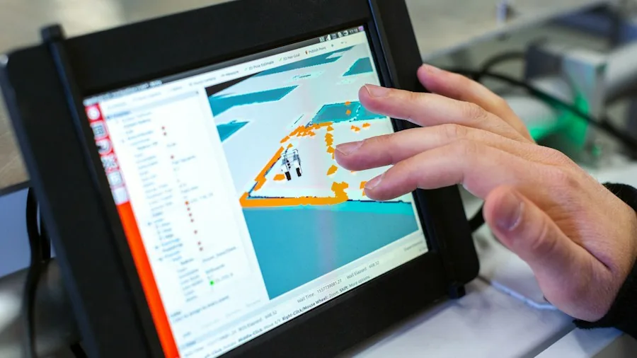 professional working with touchscreen device