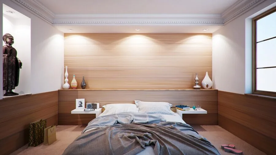 Serene bedroom with soft lighting and peaceful sleeping atmosphere for quality rest