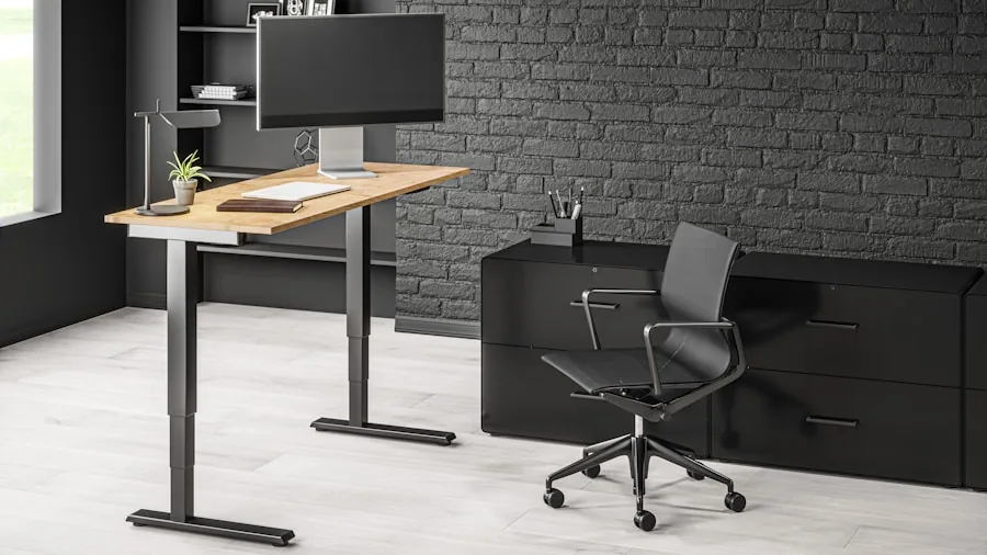 standing desk with monitor setup