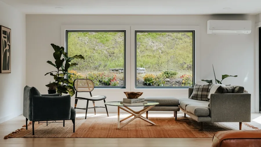 Sunlit living room with natural light streaming through windows during daytime
