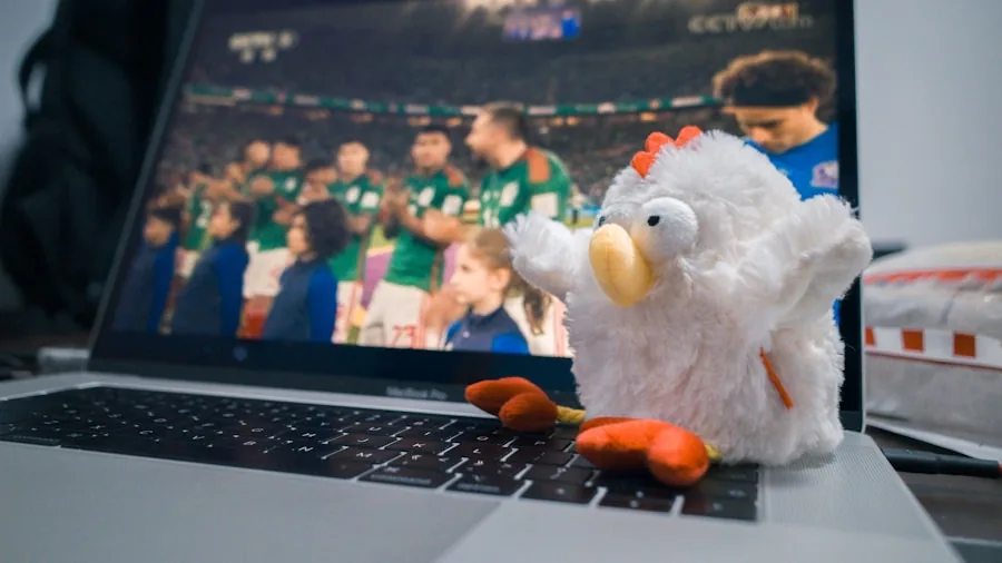 traveling and watching game on laptop